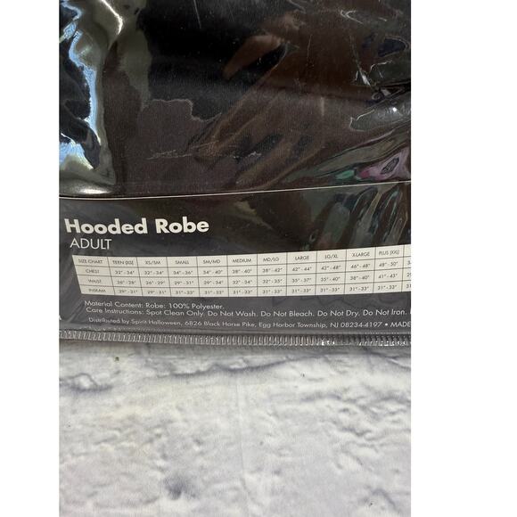 Spirit Halloween Black Hooded Robe Costume Adult One Size New - Picture 3 of 3